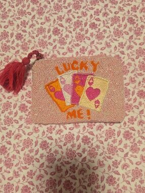 America And Beyond Beaded 'Lucky Me' Pink Card-Front Clutch Pouch